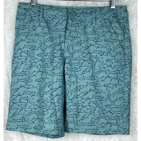 Cat & Jack Boys 14 Husky Quick Dry Button Up Shorts Green Blue Sharks - Picture 1 of 8